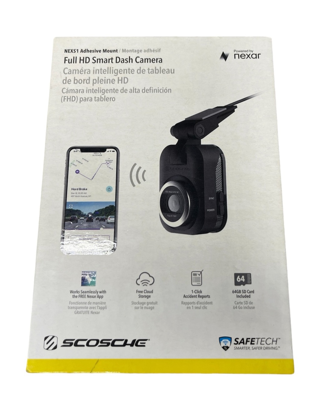 Scosche NEXS1 Full HD Smart Dash Cam 64GB Car Camera Powered by Nexar